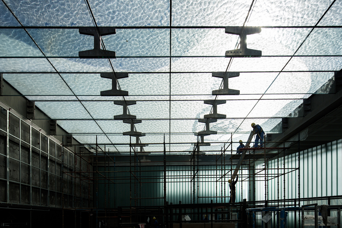 Cobertura do espaço expositivo do Museu dos Mártires durante a construção